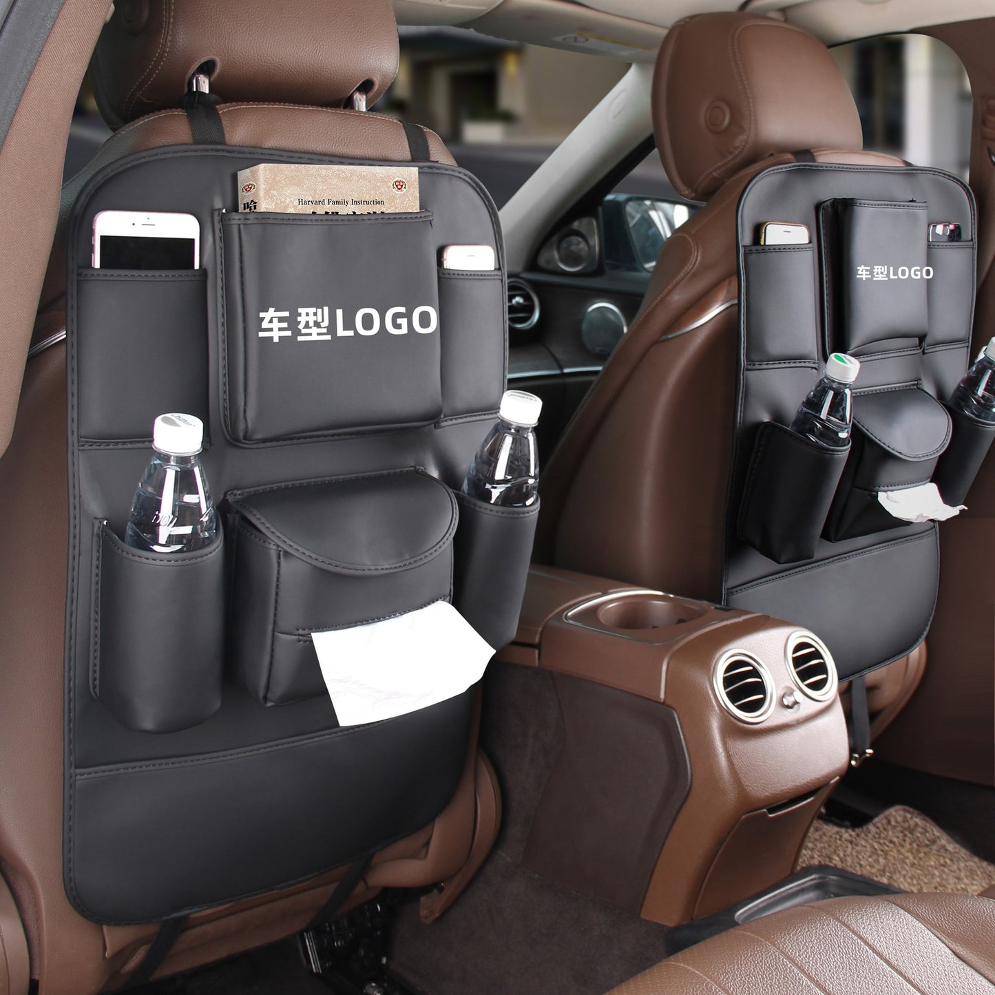 Car Seat Back Organizer Leather Universal Backseat Hanging Storage Bag Protector Auto Cup Mobile Phone Tissue Pockets Holder